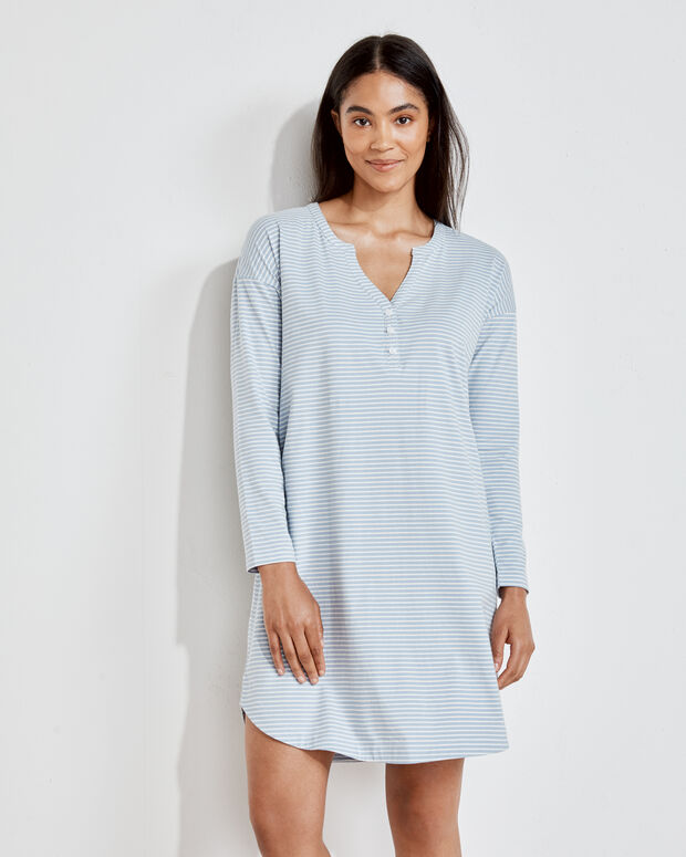Organic Cotton Jersey Striped Henley Sleep Dress