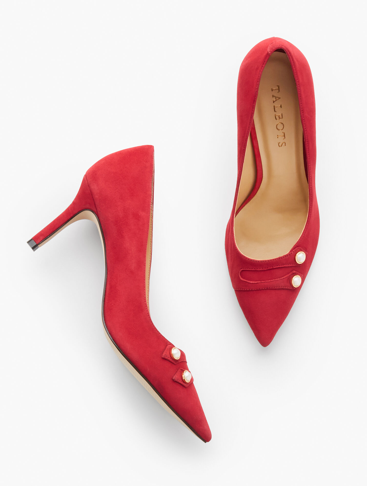 Erica Pearl Tab Suede Pumps
