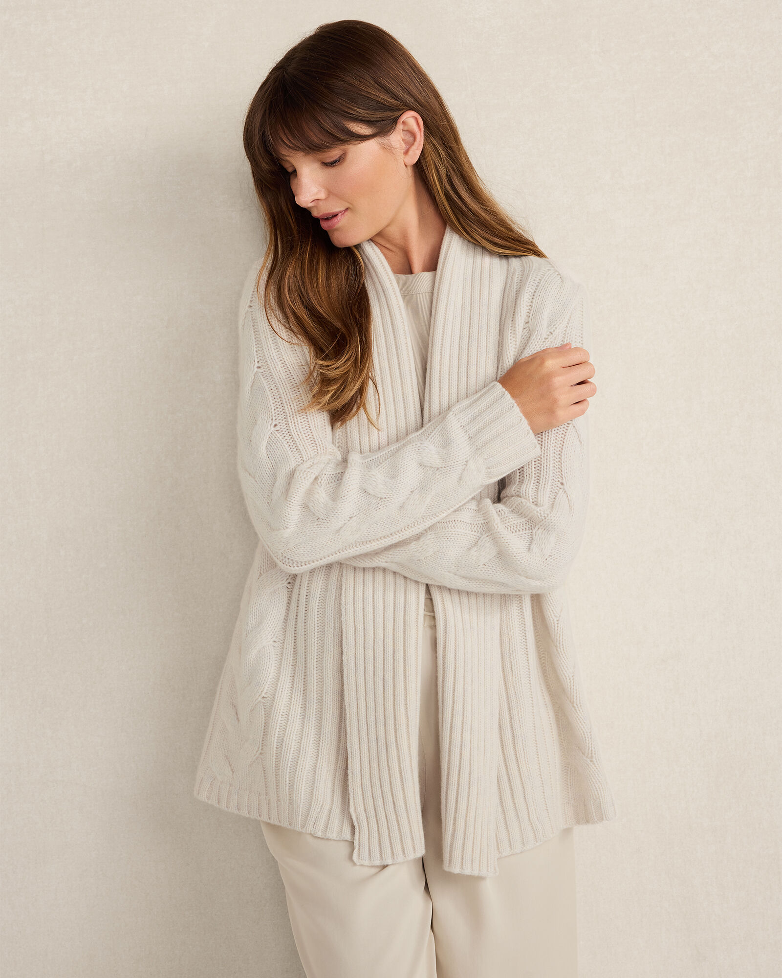 Cashmere Cable Open Front Cardigan - image 1