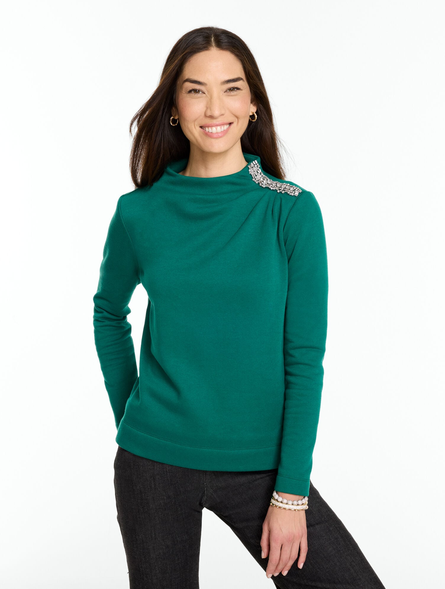 Jewel Shoulder Mockneck Top