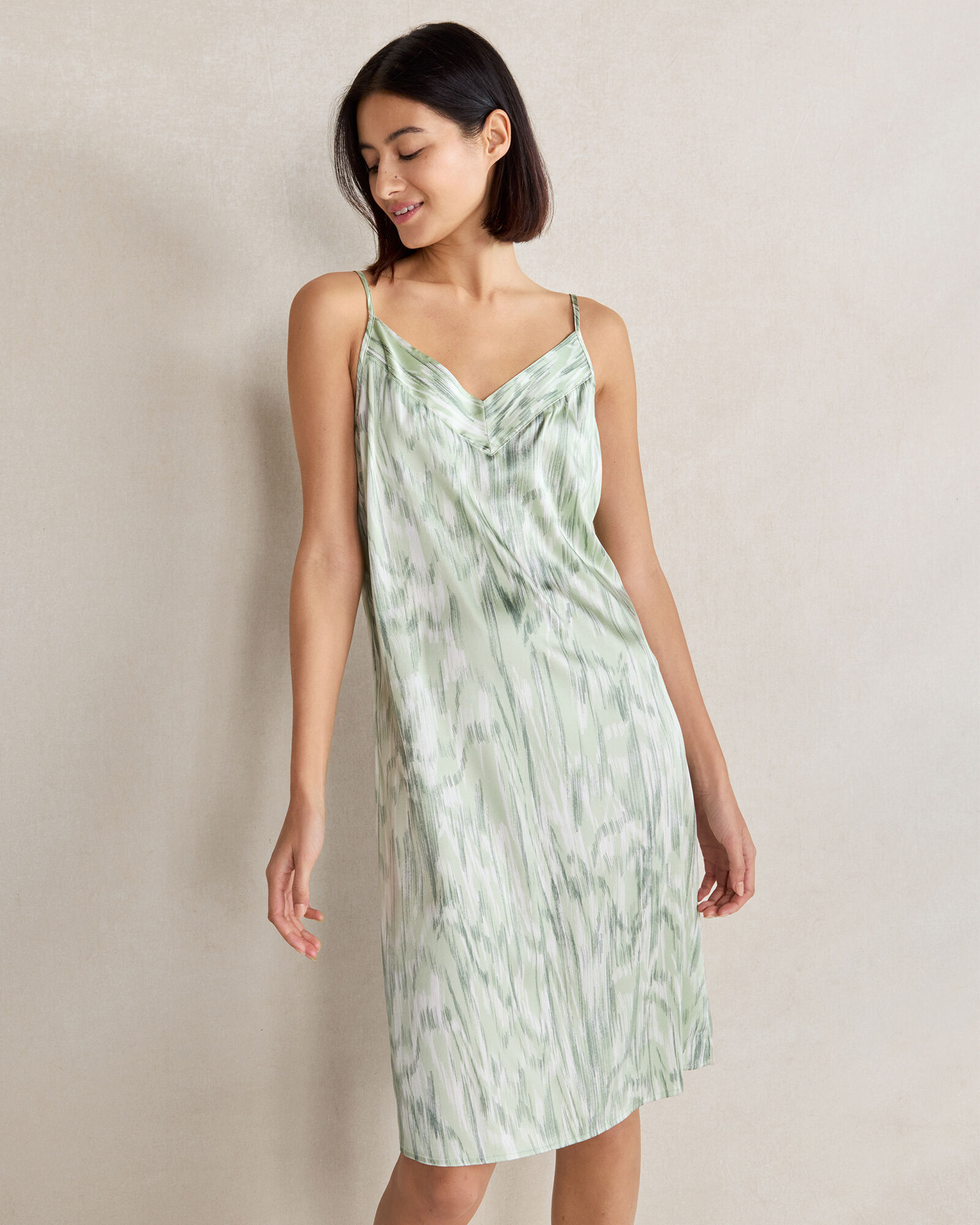 Washable Silk Tulum Print Double-V Chemise