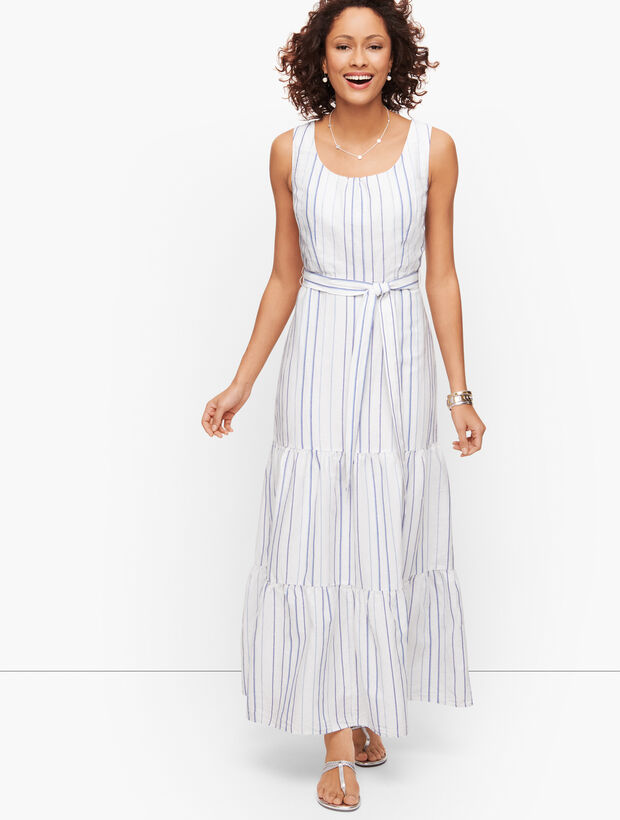Stripe Linen Tiered Maxi Dress