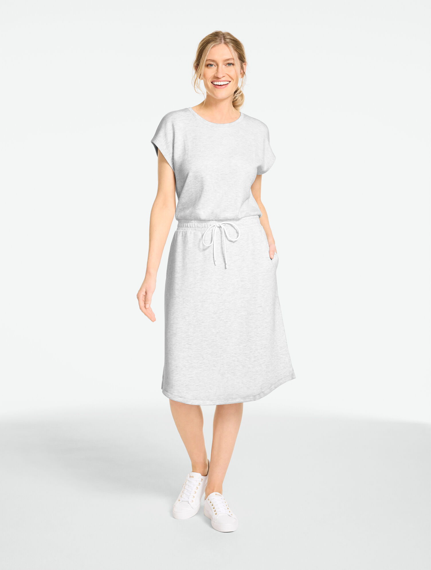AirKnit Stretch Extended Shoulder Midi Dress