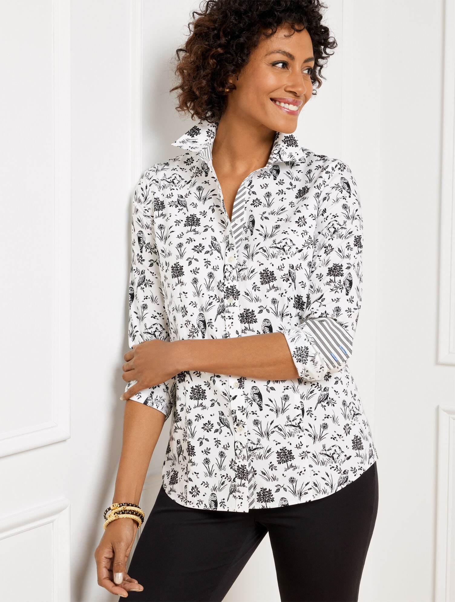 Non-Iron Perfect Shirt Birds Bunnies Talbots