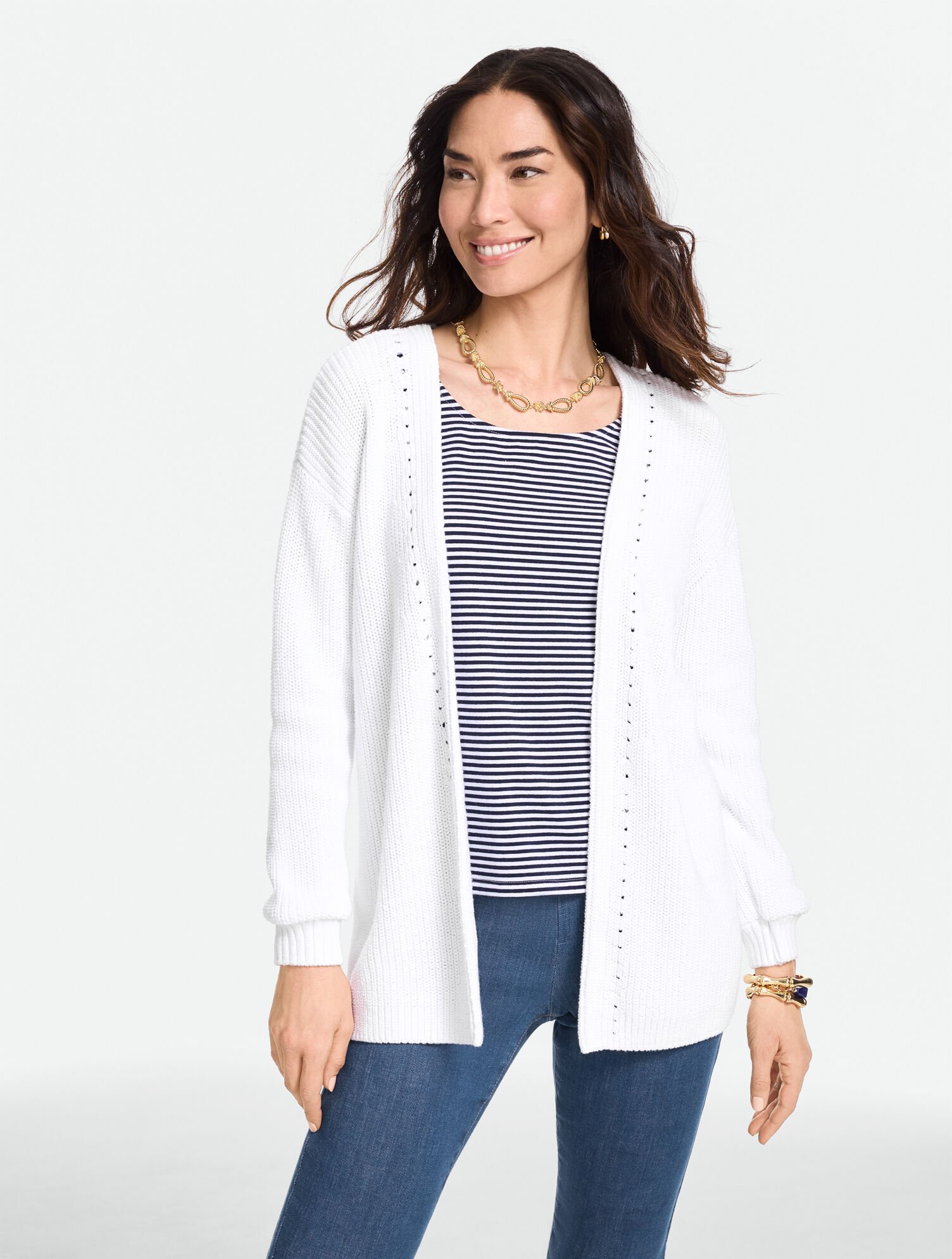 Shaker Stitch Open Front Cardigan