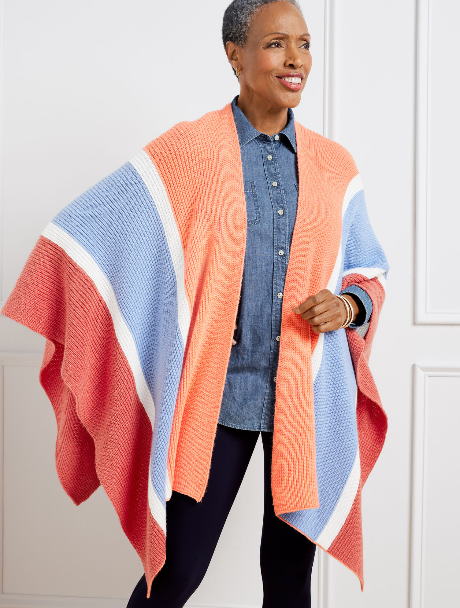 Talbots Colorblock Colorblock Knit Ruana - Ivory Multi | Talbots