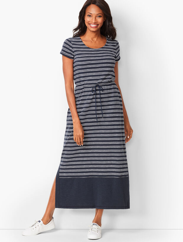 striped fitted maxi dress Monochrome Mood Black Stripe Halter Maxi Dress main image 1