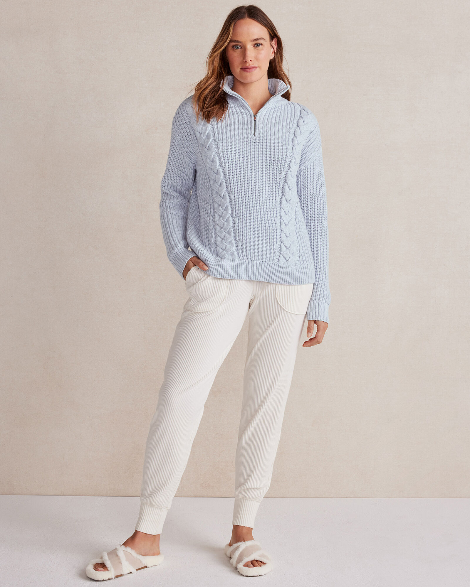 Shaker Stitch Half-Zip Cable Knit Sweater | Haven Well Within