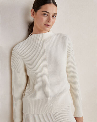 Organic Cotton Mixed Rib Mockneck Sweater