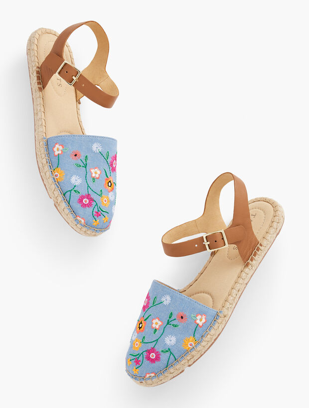 Izzy Embroidered Chambray Espadrilles