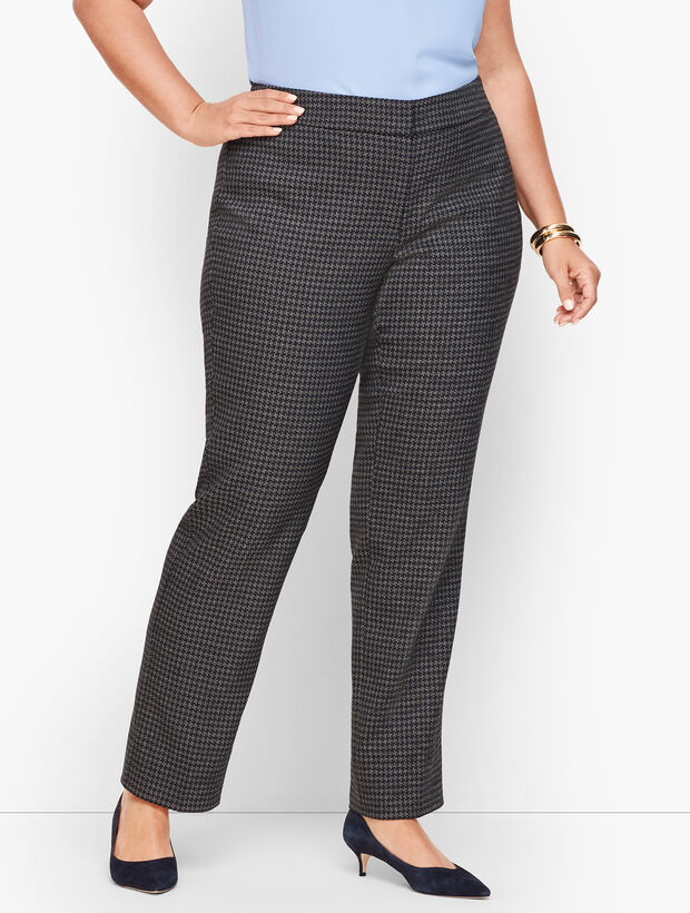 Plus Size Stretch Houndstooth Tweed Straight Leg Pants