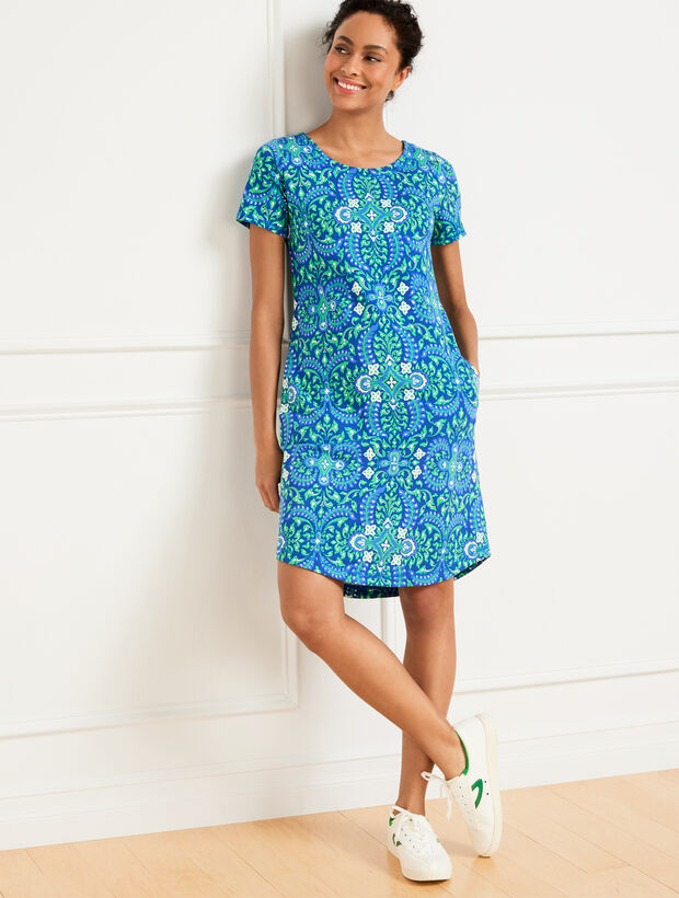 French Terry Cross Back Dress - Royal Medallion | Talbots