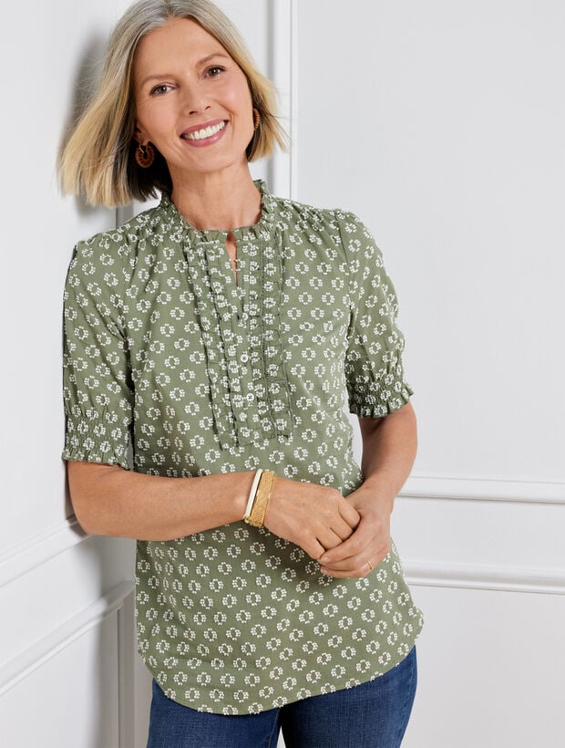 Talbots Ruffle Top Ruffle Trim Top - Jacquard Dot | Talbots