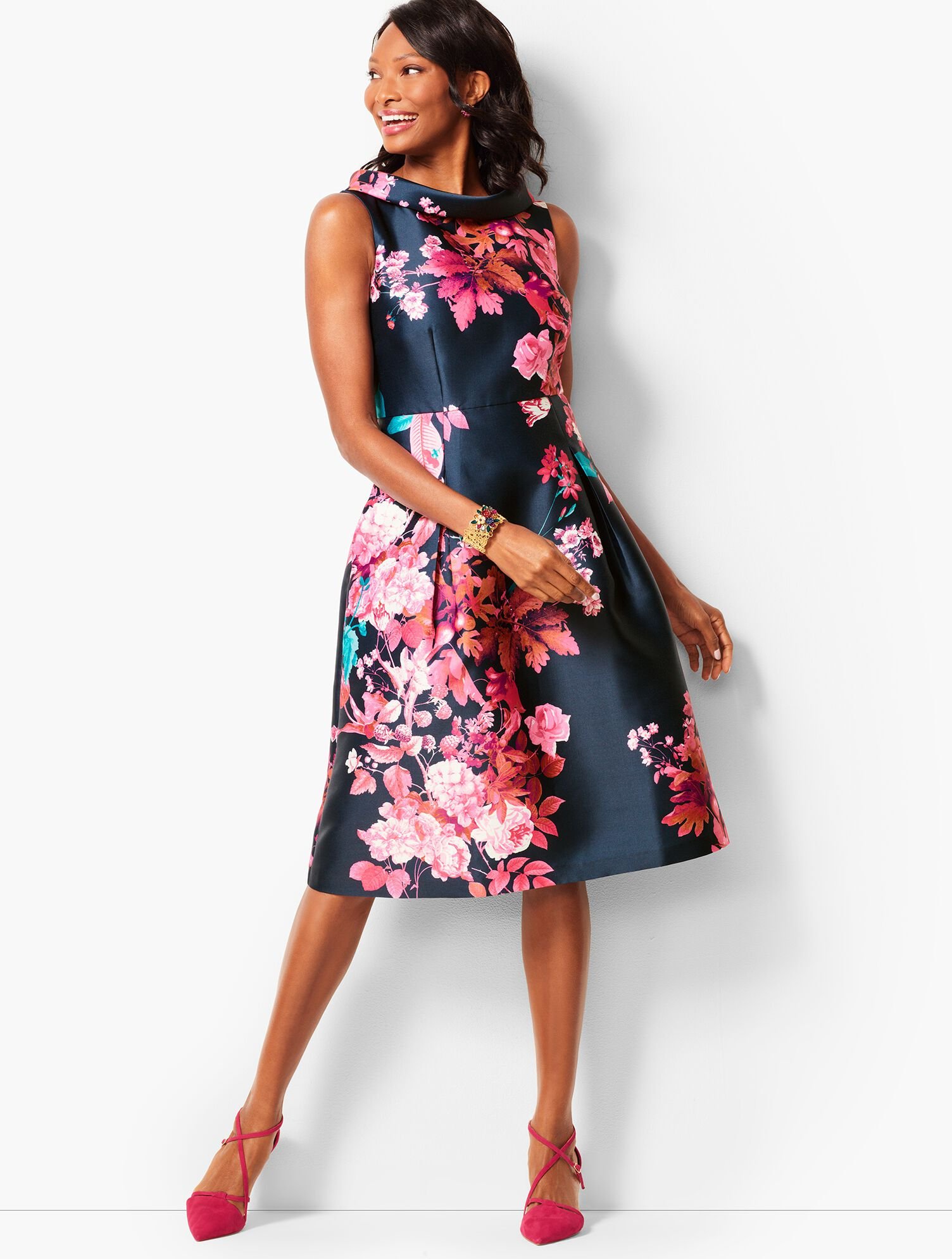 Autumn Floral Fit Flare Dress Talbots