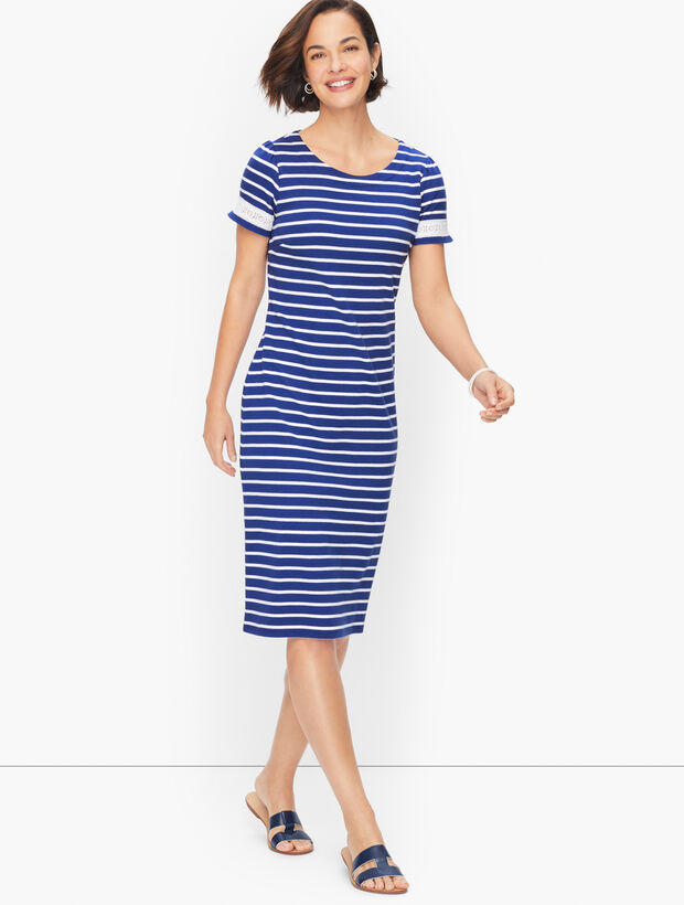 Cotton Lace Trim Shift Dress - Spring Stripe