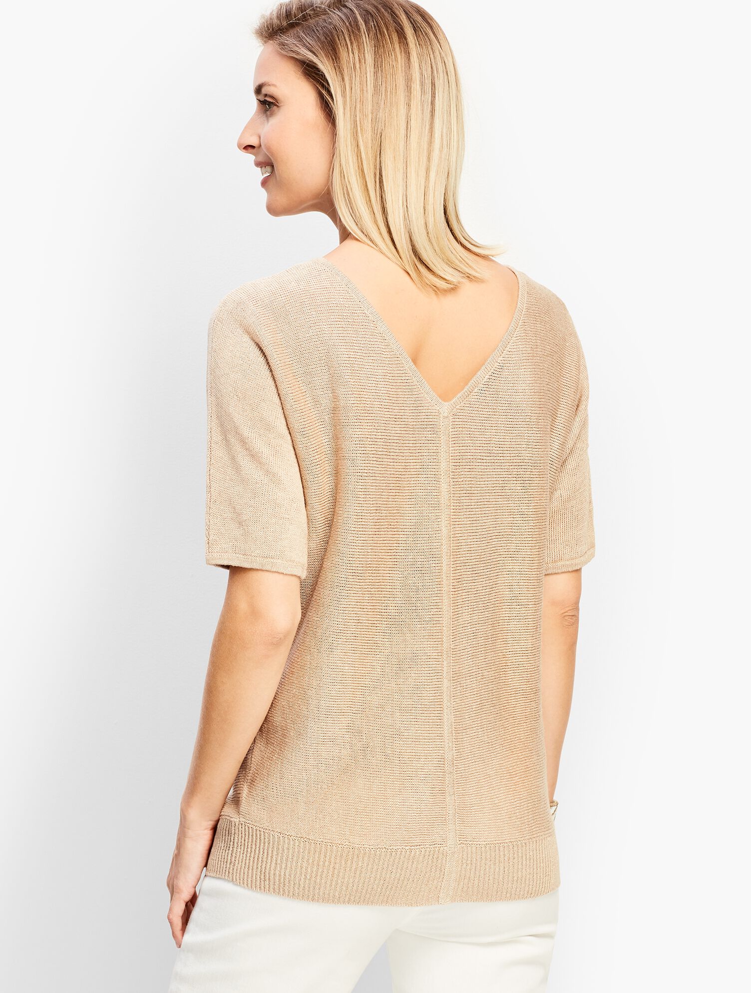 Metallic Dolman-Sleeve V-Back Sweater