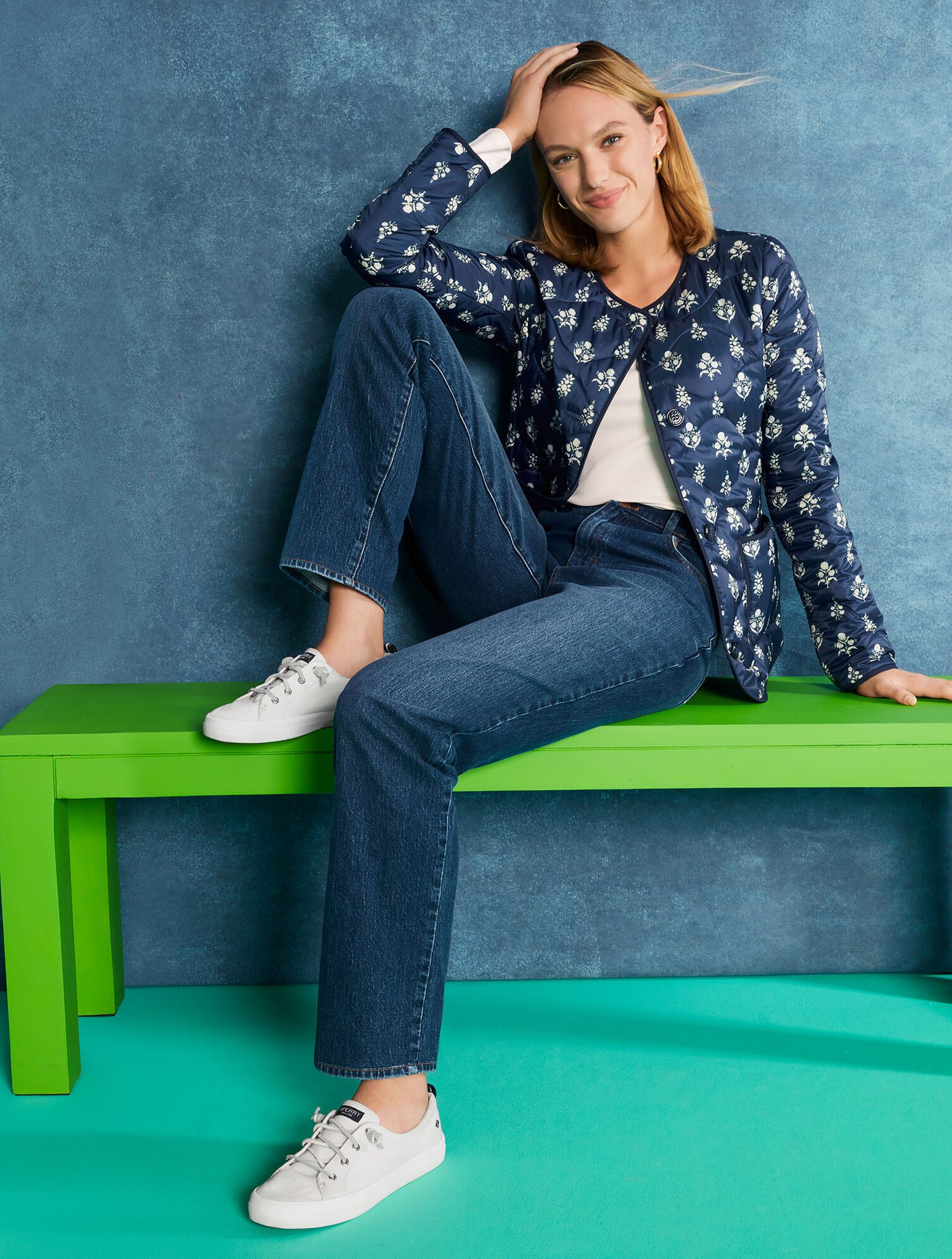 Quilted Collarless Jacket - Ditsy Foulard | Talbots