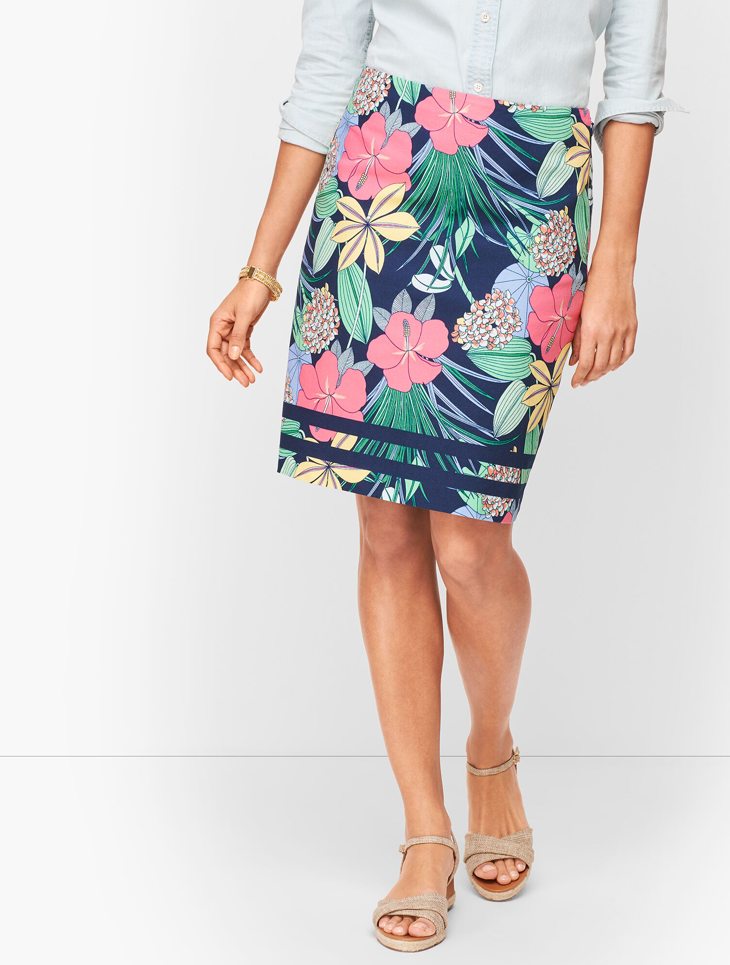 Cotton Canvas A-Line Skirt - Hibiscus Print