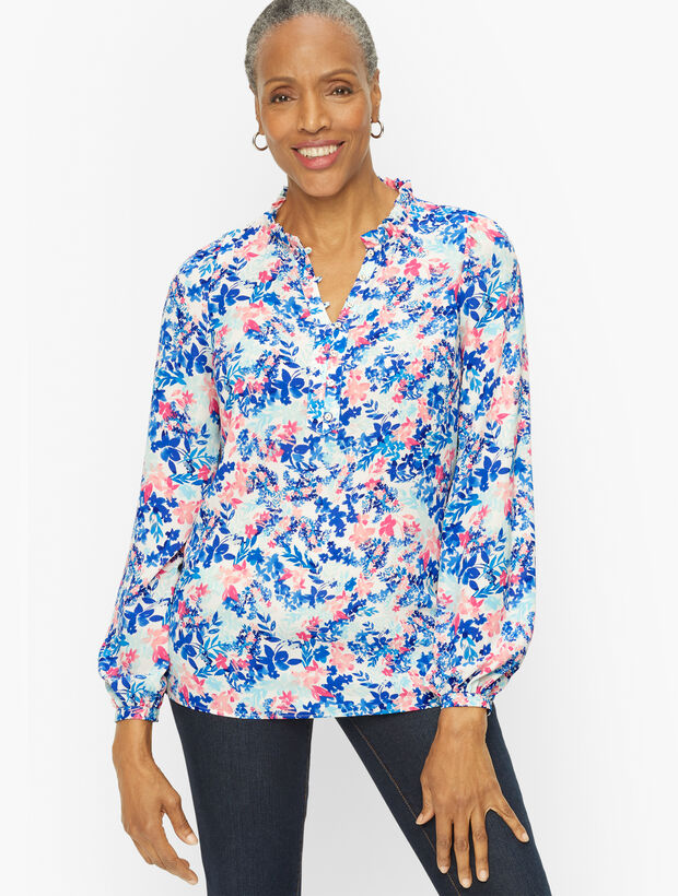 Talbots Ruffle Top Ruffle Trim Popover - Leafy Garden | Talbots