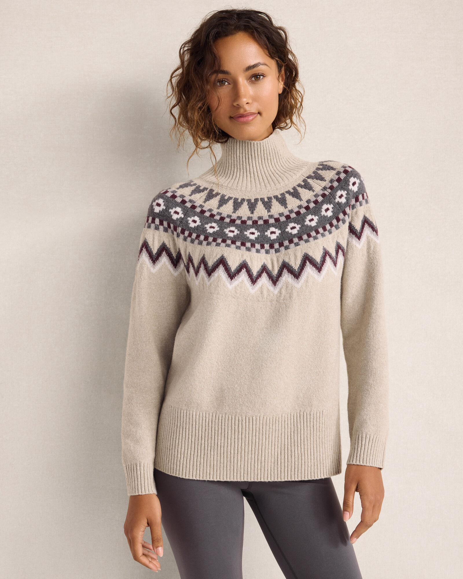 Organic Cotton Blend Mockneck Fair Isle Sweater