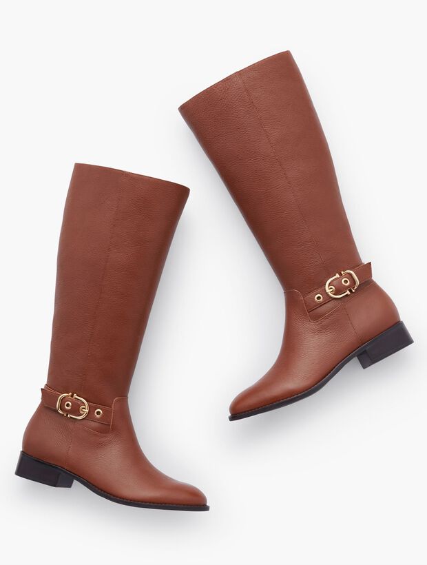 Tish Soft Pebbled Leather Riding Boots - Extended Calf