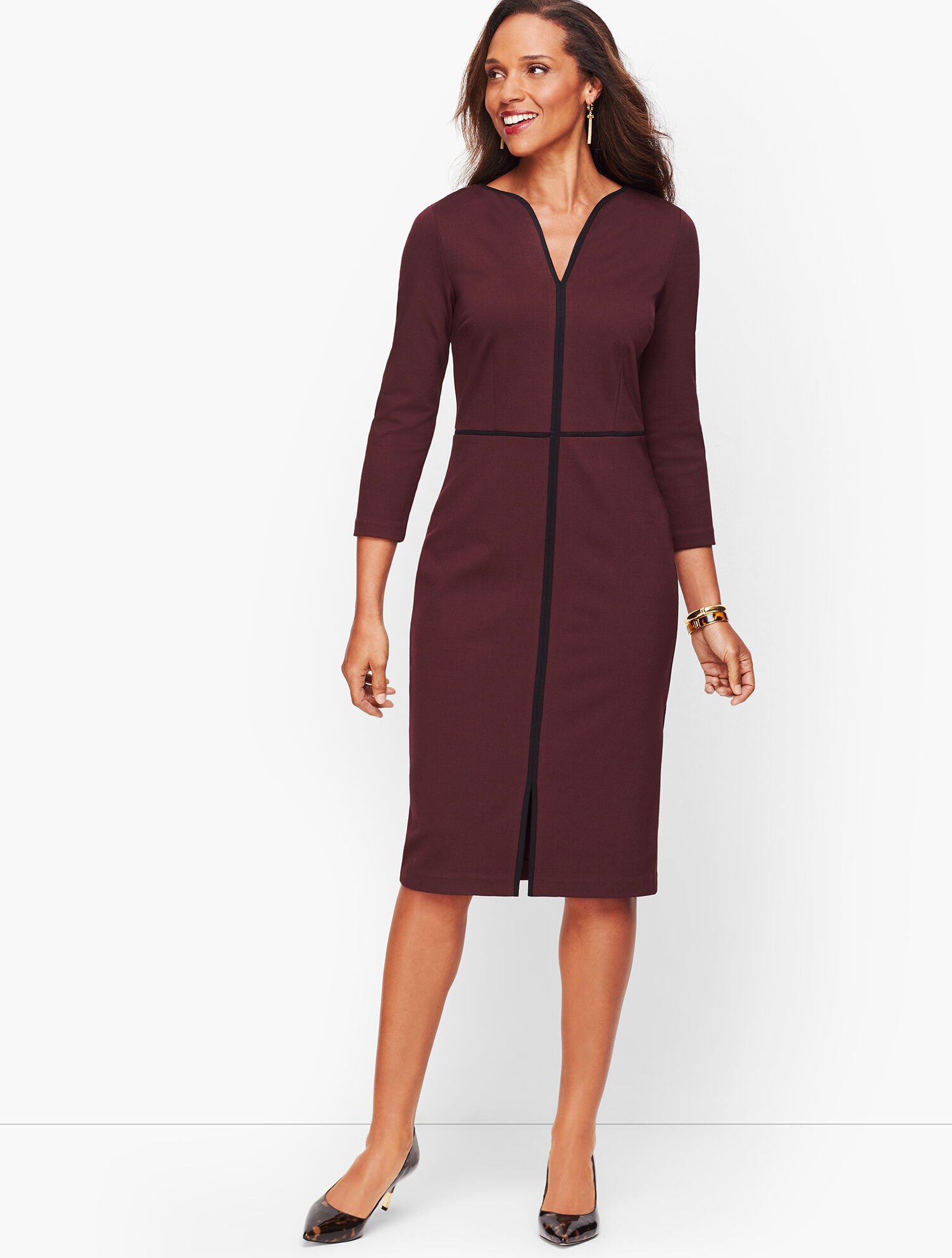 Tipped Ponte Sheath Dress - Black &amp; Burgundy