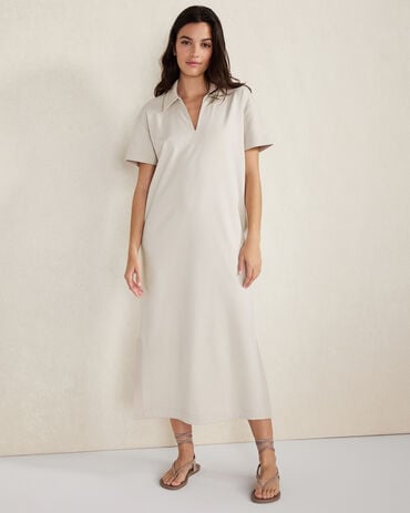 Organic Cotton Interlock Collared Midi Dress