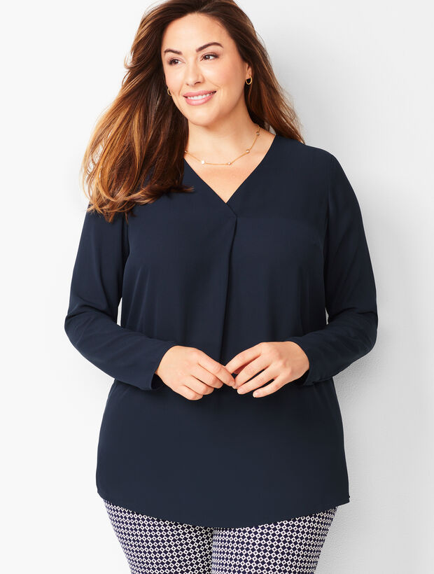 V-Neck Pleated Top - Solid