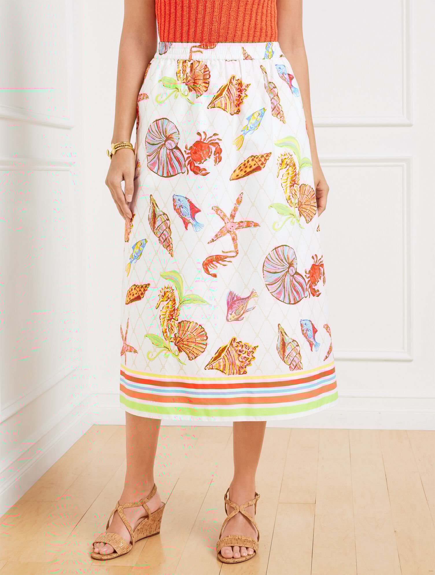 Modern Poplin Fit &amp; Flare Midi Skirt - Underwater World