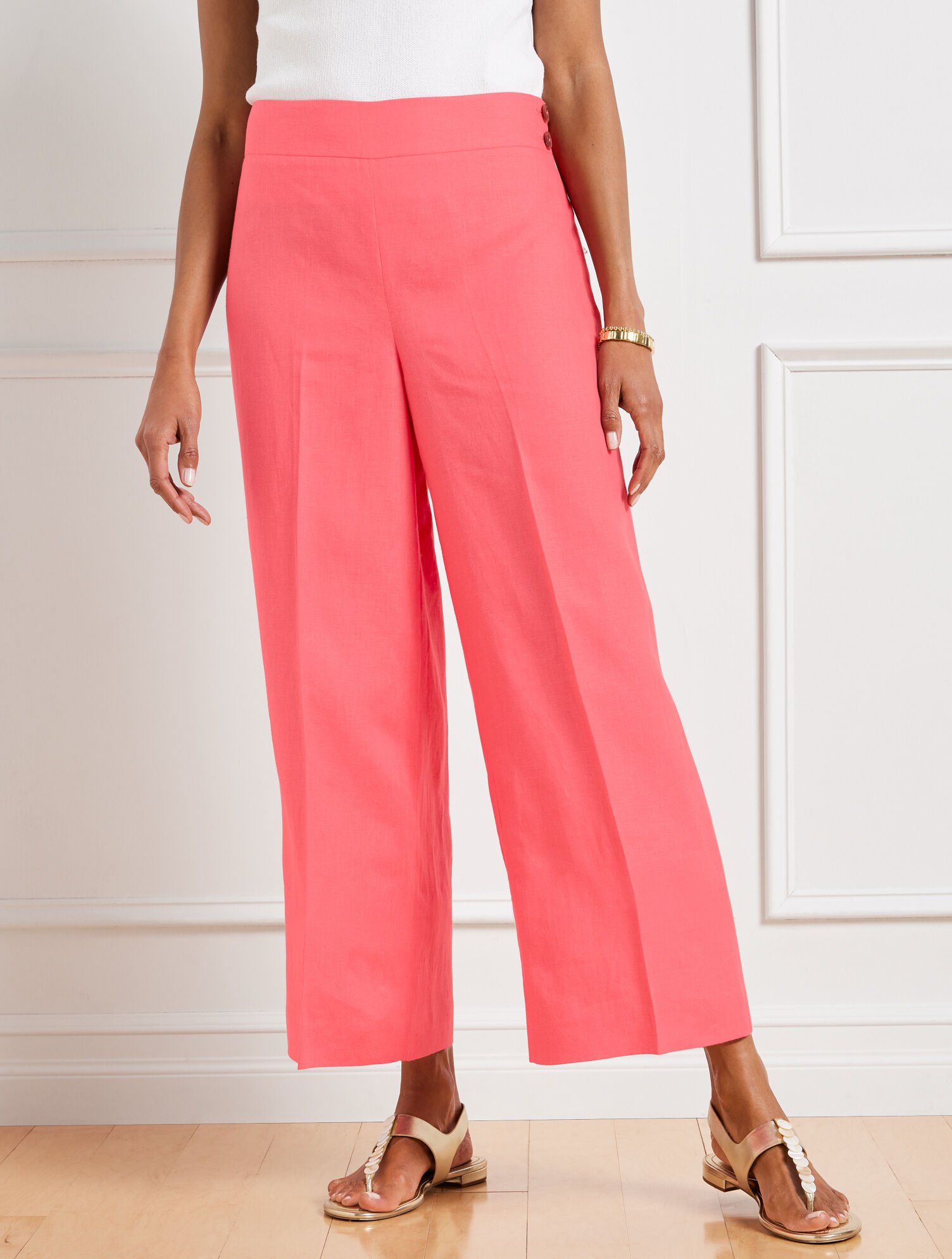 Talbots 12 Petite Pants Classic Linen Wide Crop Pants Talbots