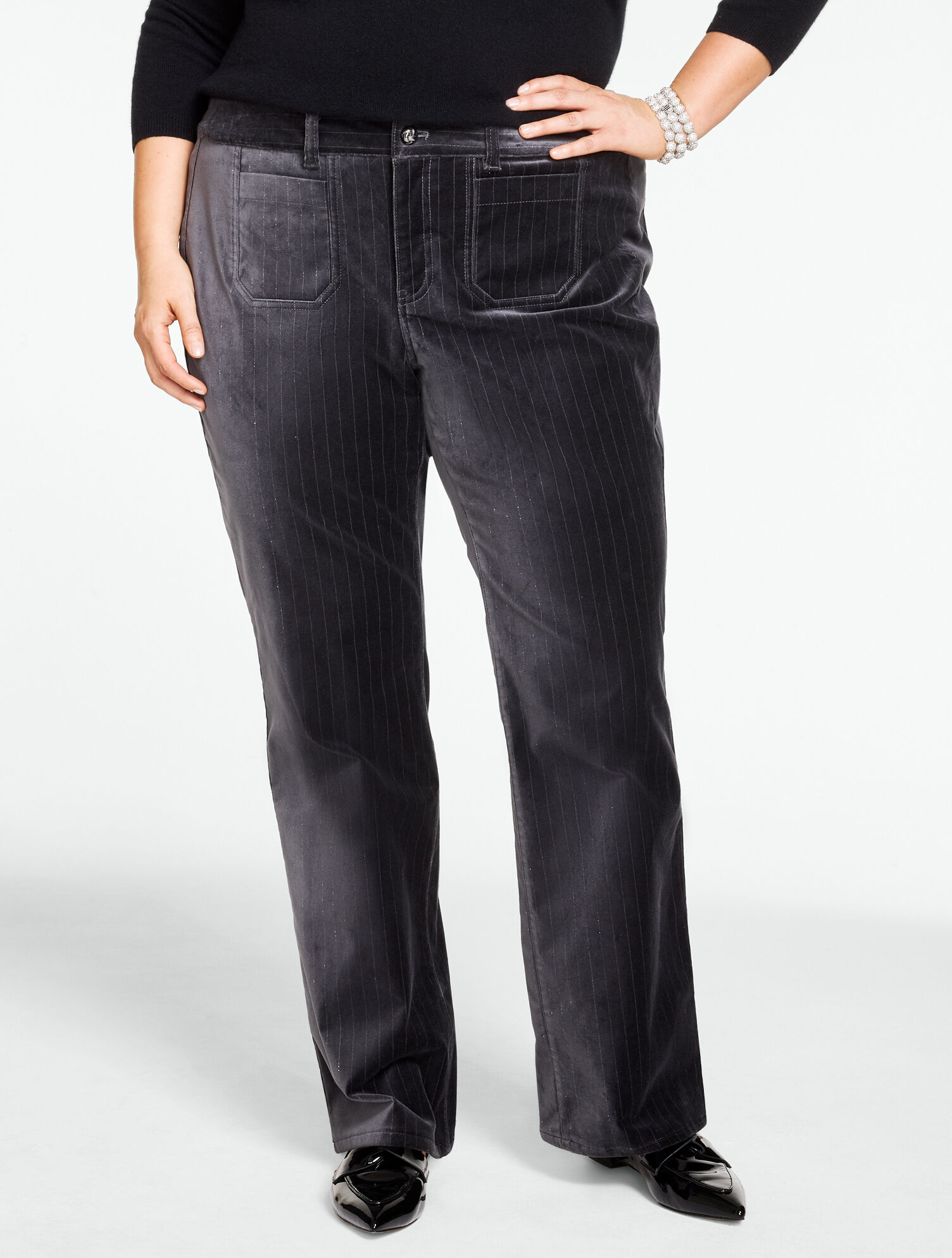 Velveteen Bootcut Pants - Metallic Pinstripe