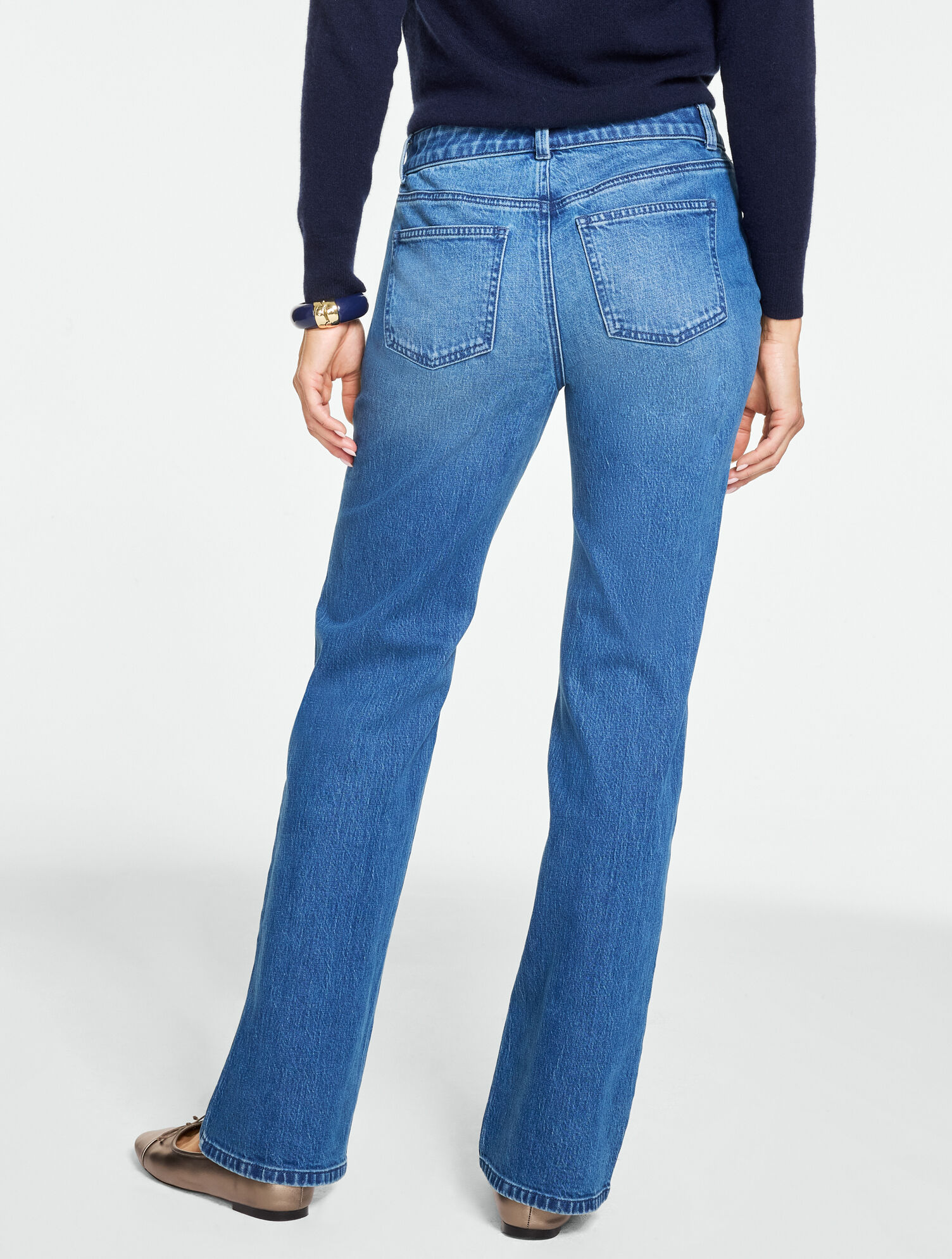 Relaxed Bootcut Rhinestone Embroidered Jeans - Medium Wash