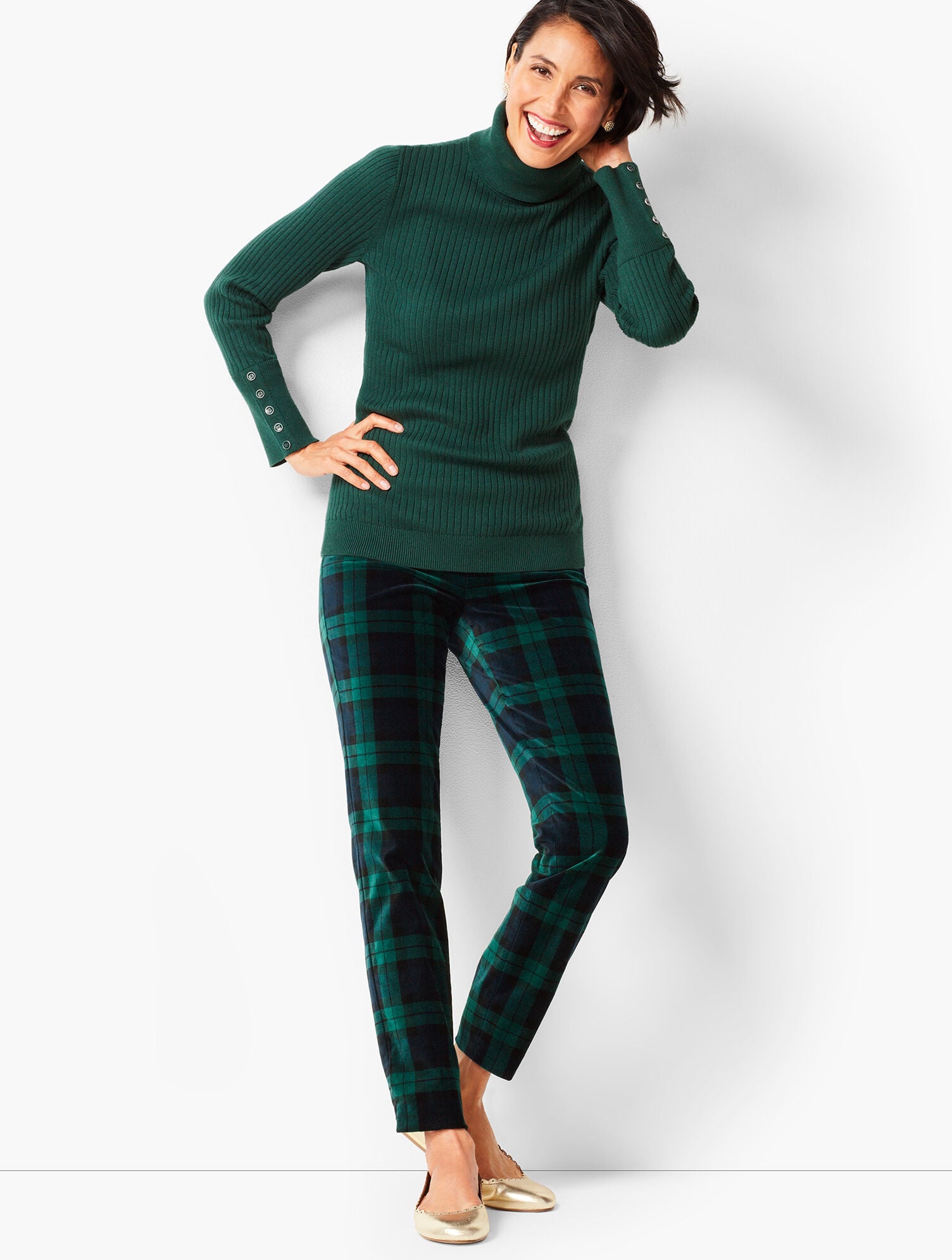 Velveteen Talbots Chatham Ankle Pants - Black Watch Plaid