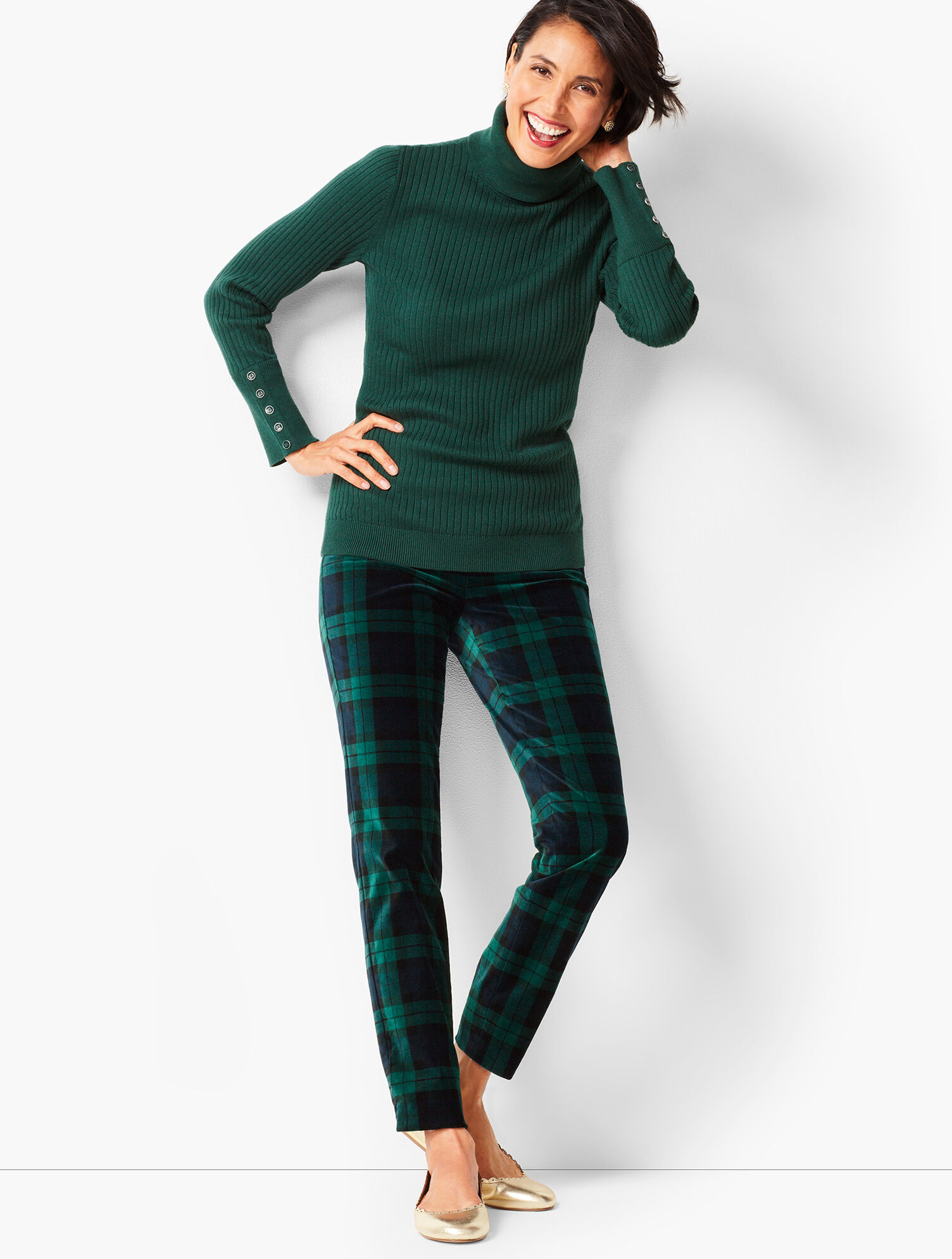 Velveteen Talbots Chatham Ankle Pants Black Watch Plaid Talbots