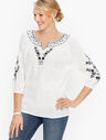 Flower Embroidered Gauze Top