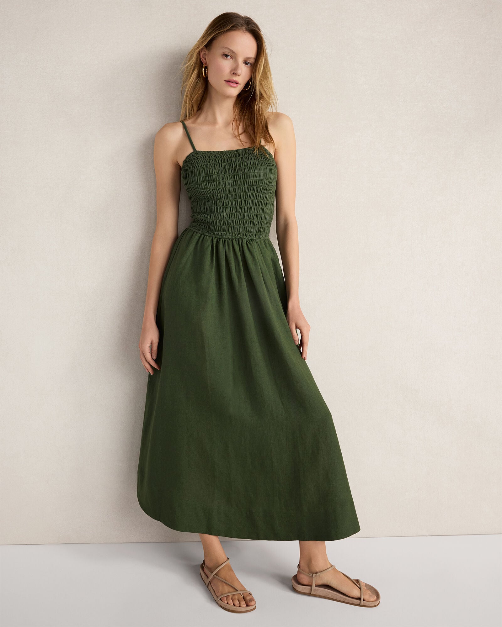 Organic Cotton Linen Strappy Midi Dress