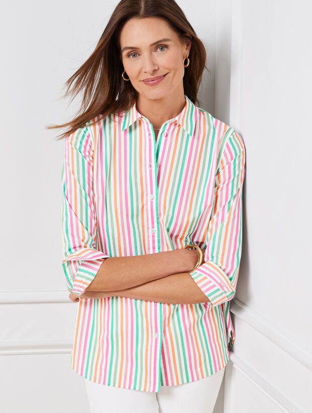 Cotton Button Front Shirt - Spring Fling Stripe