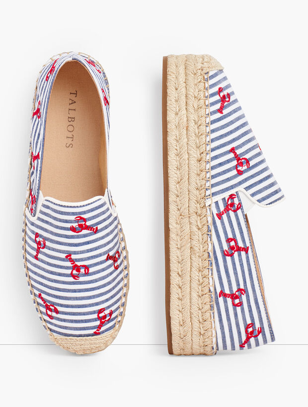 Quinn Platform Espadrilles - Lobster Seersucker