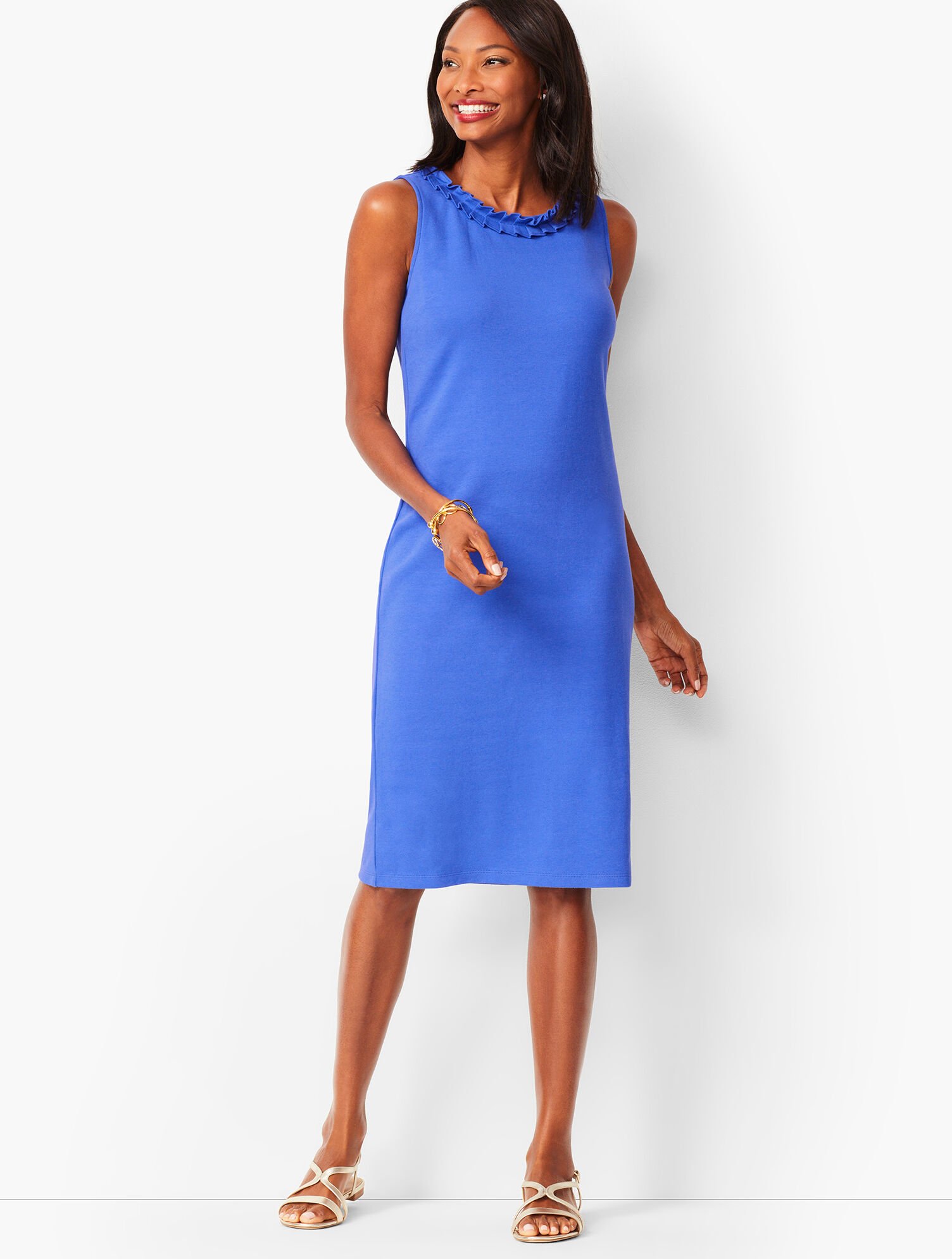 Pleat-Neck Shift Dress Talbots