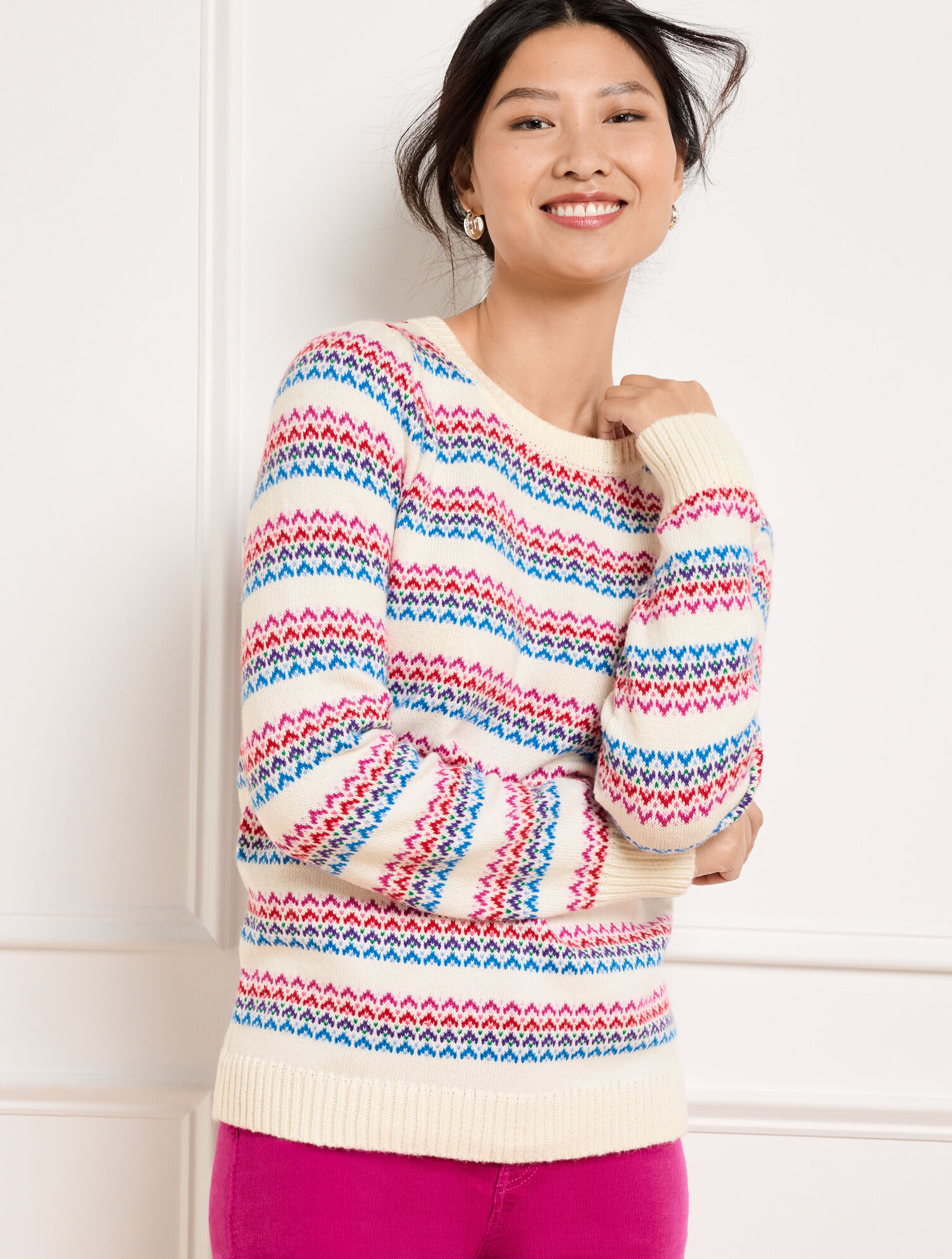 KEEPING TABS JACQUARD PULLOVER SWEATER TOP
