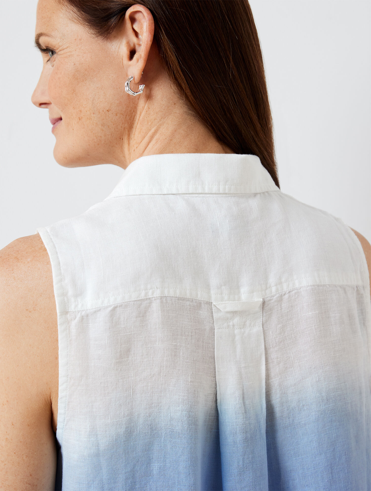 Sleeveless Side Button Linen Popover - Dip Dye