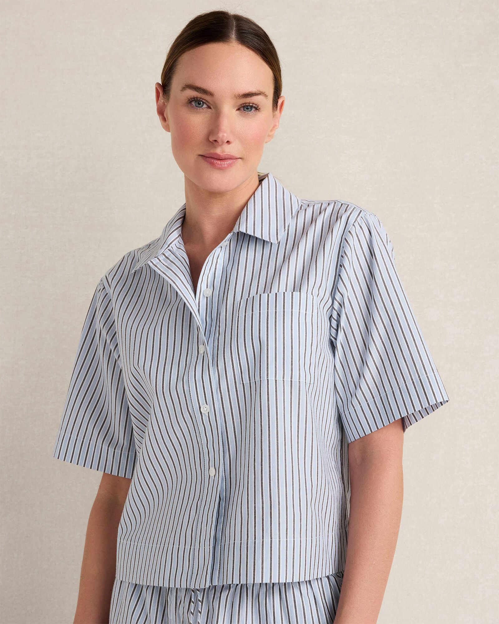 Organic Cotton Poplin Iris Stripe Pajama Top