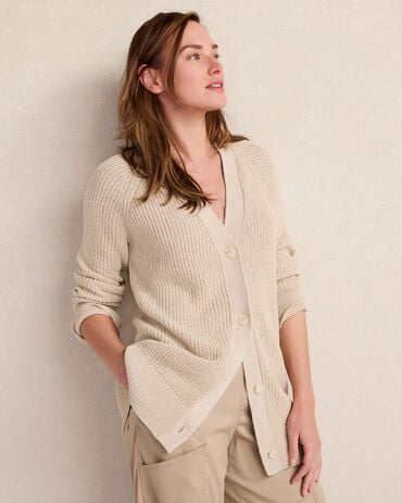 Linen Tape Yarn Button-Up Cardigan