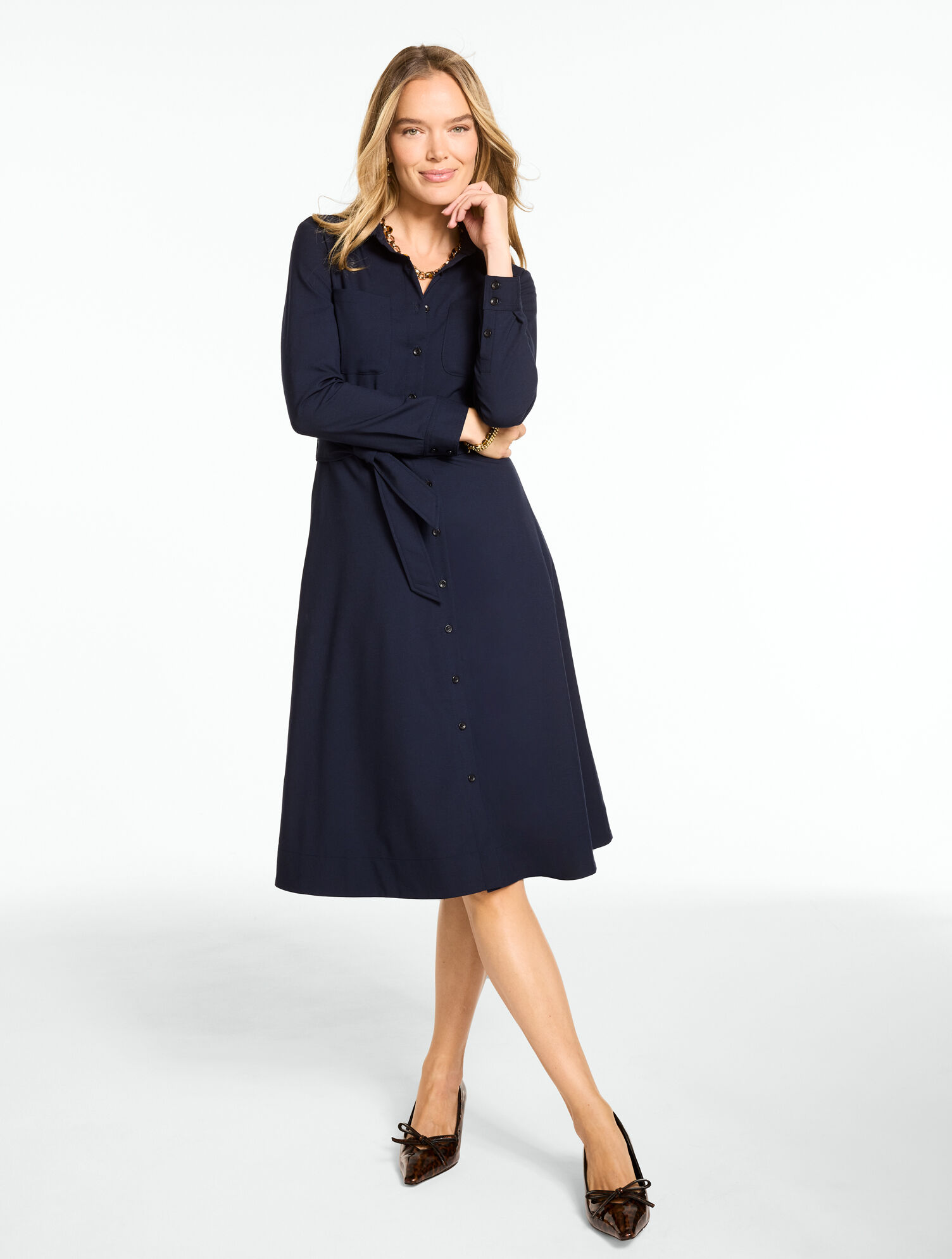 Belted Wool Blend Shirtdress