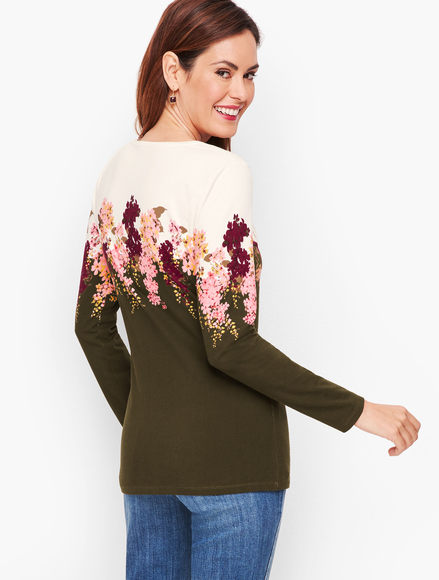 Long Sleeve Crewneck Tee - Cascading Hydrangea