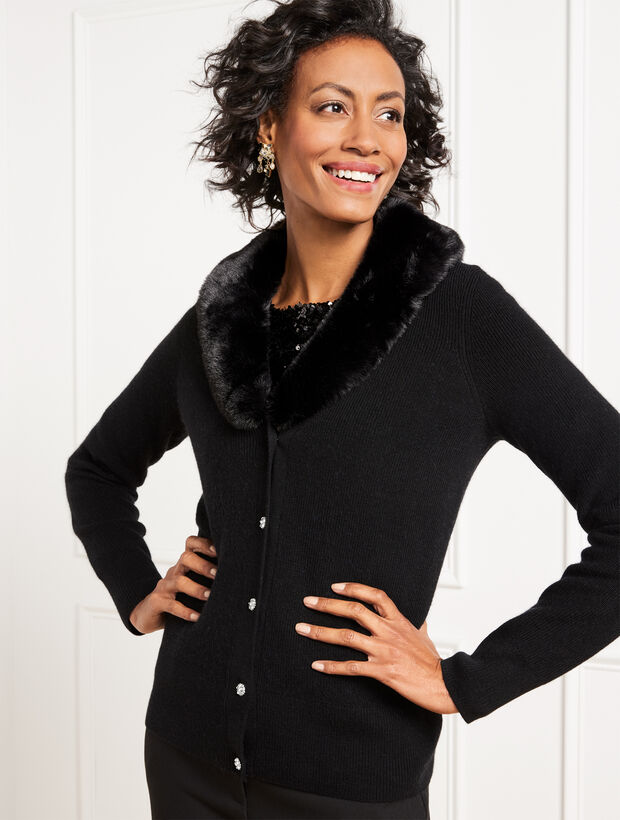 Faux Fur Trim Sweater Jacket