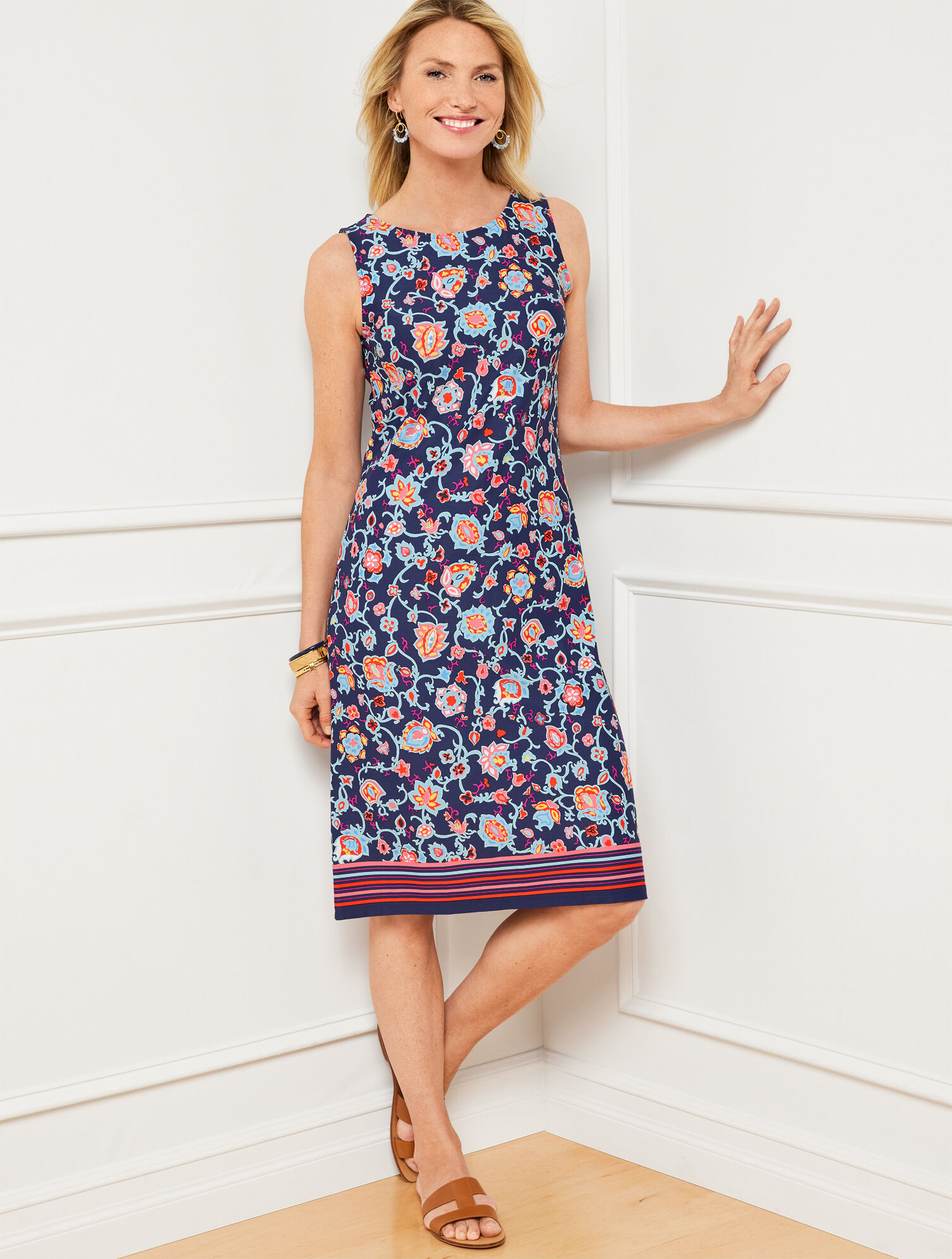 TALBOTSの小花柄ジャージーワンピース S タルボット ドゥクラッセ お好きな方にも TALBOTS タルボット＊花柄 長袖 ジャージーワンピース S