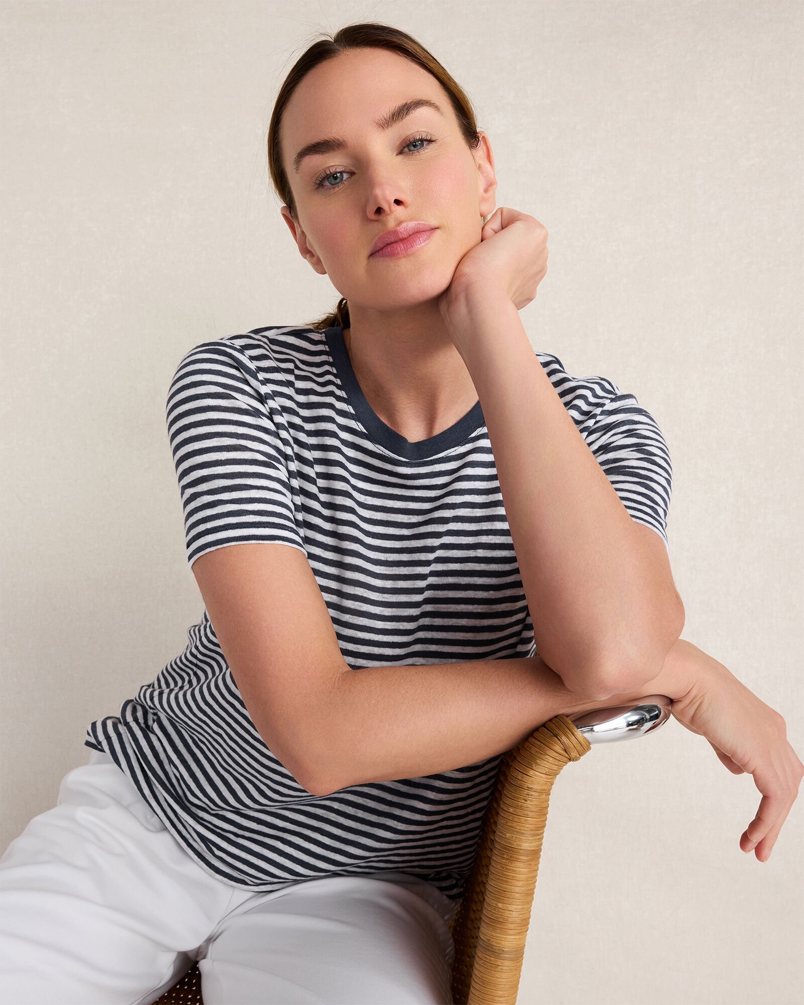 Linen Striped Short Sleeve Tee