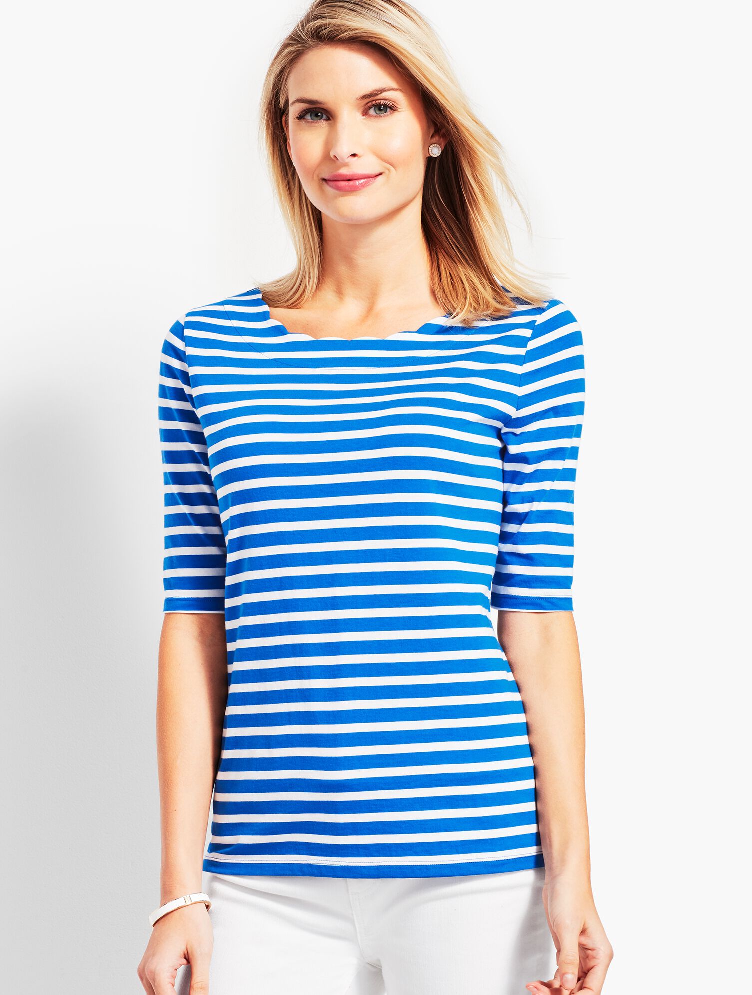 Franklin Scallop-Neck Tee - Stripe