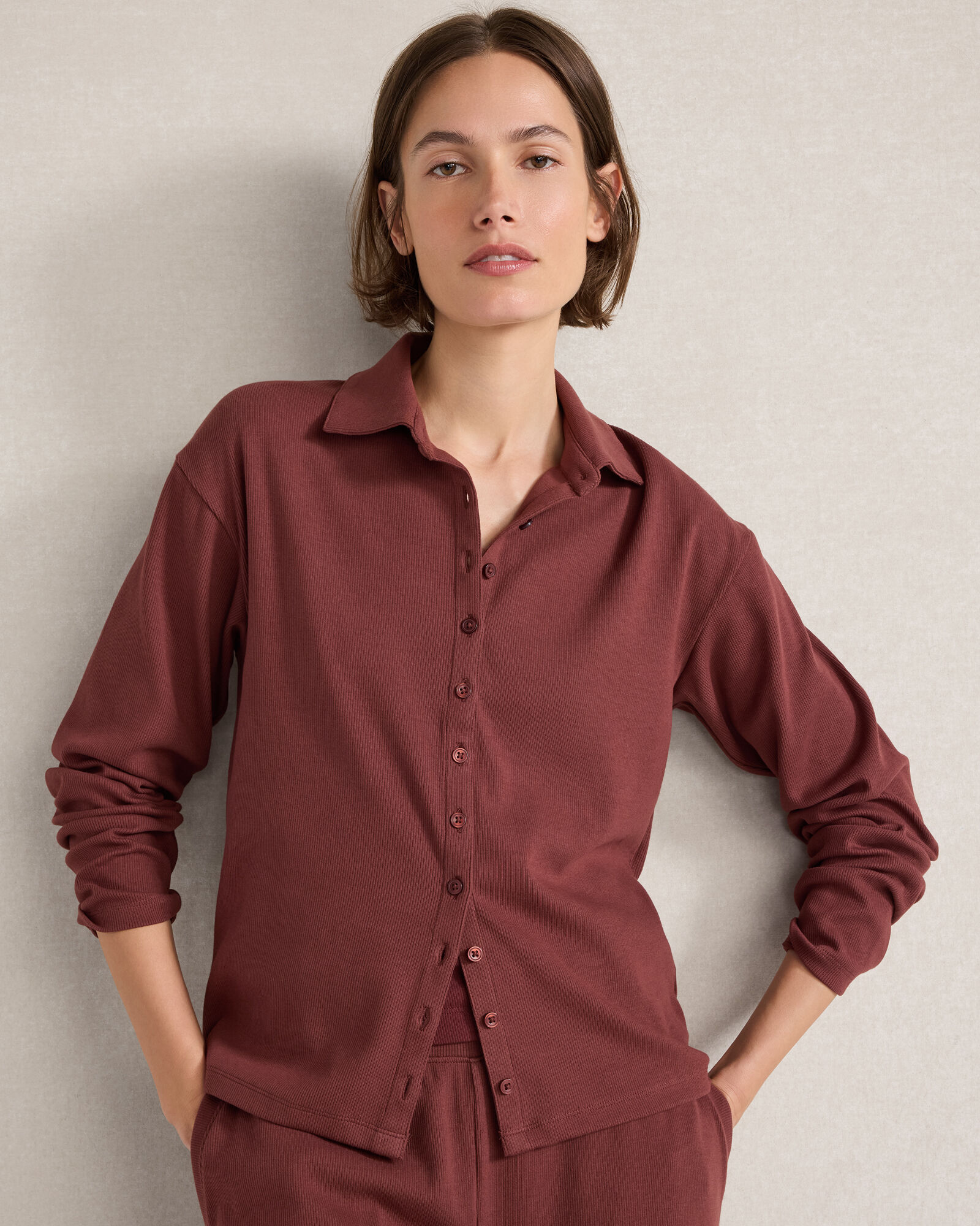 Organic Cotton Rib Knit Front Button Shirt